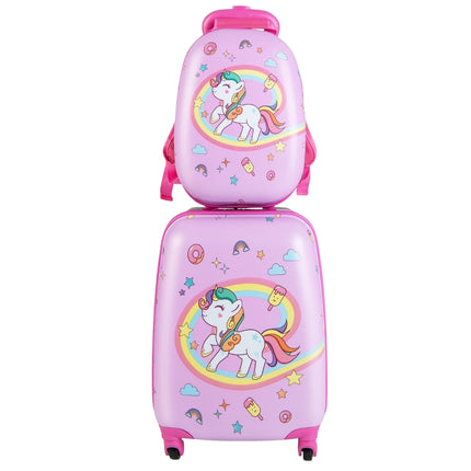 Kids Suitcase Rolling Hard Suitcase 2-Piece Carry-on Luggage Set with Spinner Wheels Pink