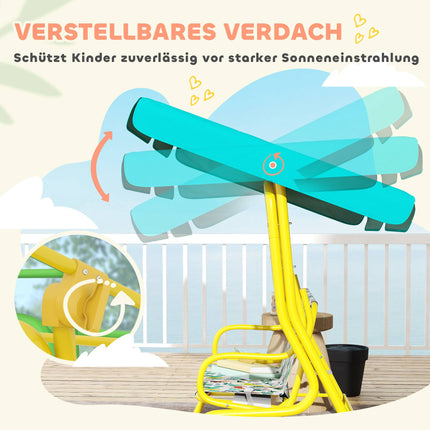 Kids Swing Seat with Adjustable Canopy, 2-Seater, Green