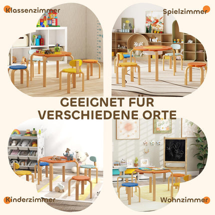 Kids Table & Chair Set, 5-Piece, Flower Shape, Wood