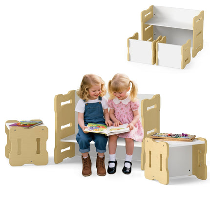 Kids Table & Chair Set with 2 Stools, Rounded Corners