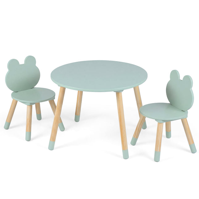 Kids Table and 2 Chairs Set, Green, Pine Wood
