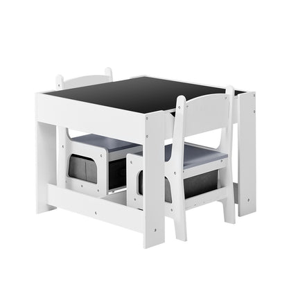 Kids Table and 2 Chairs Set with Storage, Reversible Top