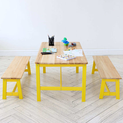 Kids Table and Bench Set, Cedar Wood, Set of 3