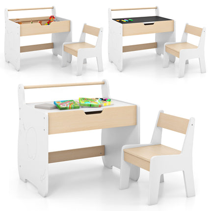 Kids Table and Chair Set – 2-in-1 Detachable Top, Chalkboard, Storage