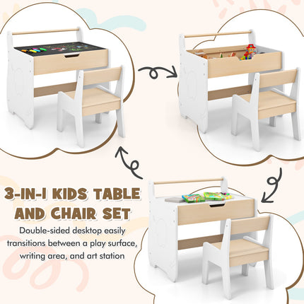Kids Table and Chair Set – 2-in-1 Detachable Top, Chalkboard, Storage