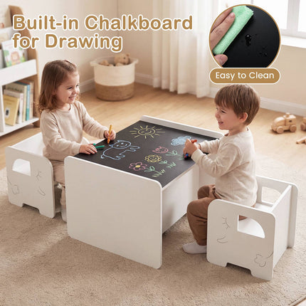 Kids Table and Chair Set, 3-Piece, Chalkboard, White