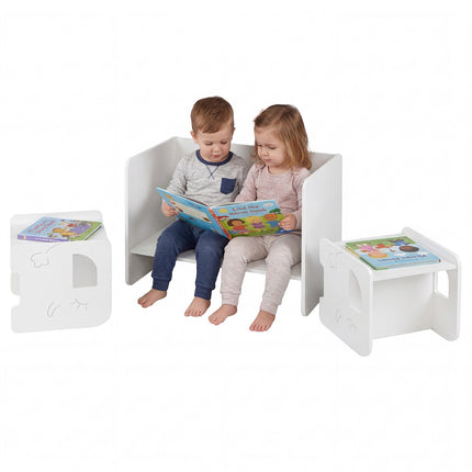 Kids Table and Chair Set, 3-Piece, Chalkboard, White