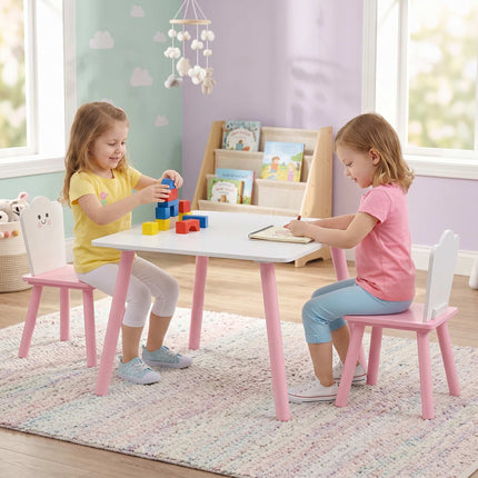 Kids Table and Chair Set, 3-Piece, Pink and White