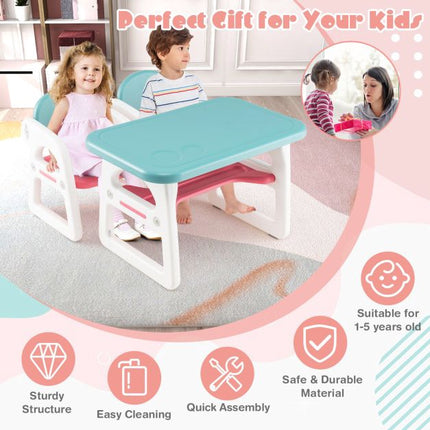 Kids Table and Chair Set, 3-Piece, Storage Shelf, Ages 1-5