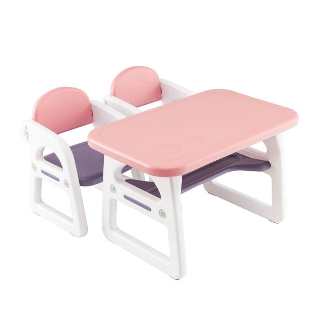 Kids Table and Chair Set, 3-Piece, Storage Shelf, HDPE