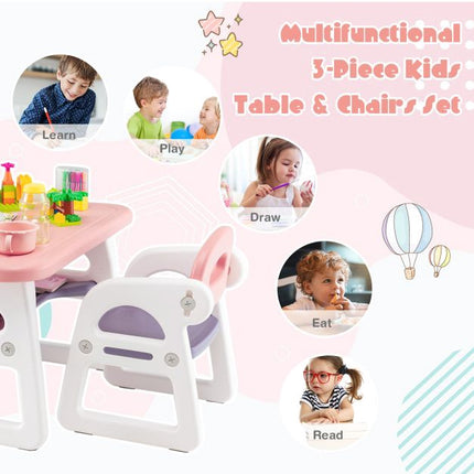 Kids Table and Chair Set, 3-Piece, Storage Shelf, HDPE