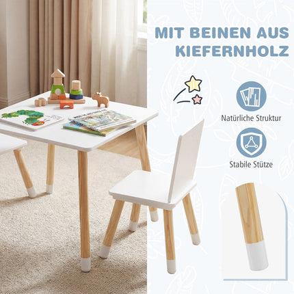 Kids Table and Chairs Set, Wood, White, 3-Piece