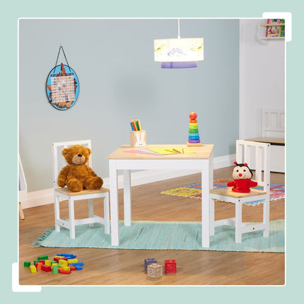 Kids Table and Chairs Set – Wooden 3-Piece Indoor Furniture