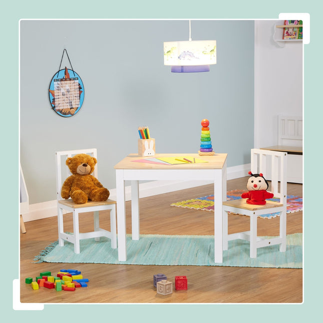 Kids Table and Chairs Set – Wooden 3-Piece Indoor Furniture