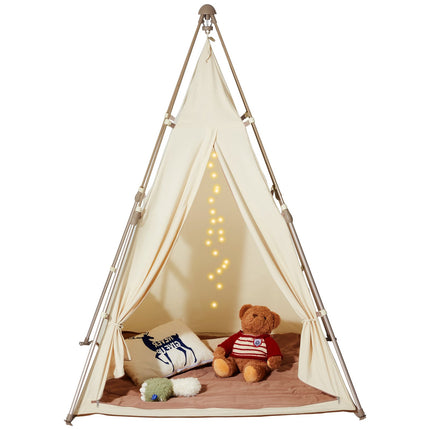 Kids Teepee Play Tent With Mat, Bag, Windows – Beige