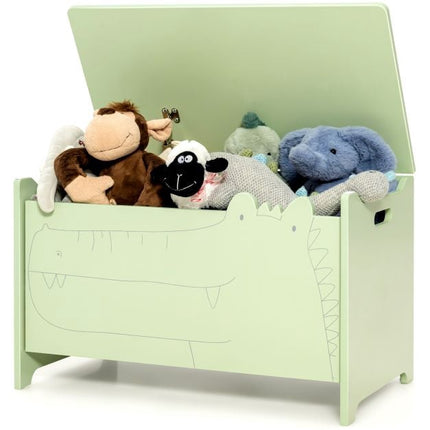 Kids Toy Box, Flip-Top Safety Hinge, Green MDF