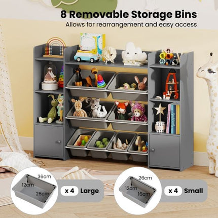 Kids Toy Storage Organizer, 4-Tier, 8 Bins, Grey