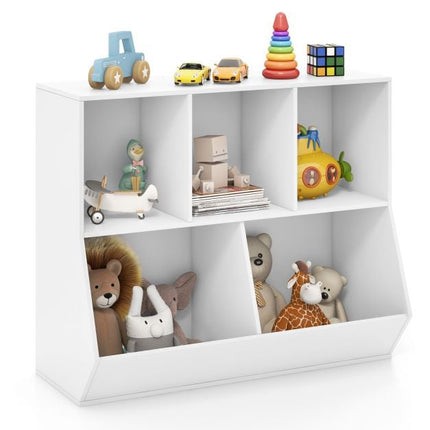 Kids Toy Storage Organizer, 5-Cube Wooden Shelf, Anti-Tip White