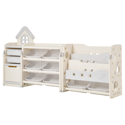 Kids Toy Storage Organizer with Bookshelf, 10 Bins