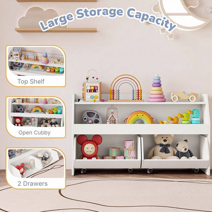 Kids Toy Storage Unit with 2 Movable Drawers and Shelf, Anti-Tip Kit, White
