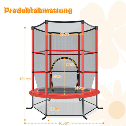 Kids Trampoline with Safety Net, 165cm, 135kg Capacity, Red