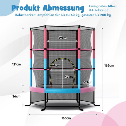 Kids' Trampoline with Safety Net, Pink, 135kg Capacity