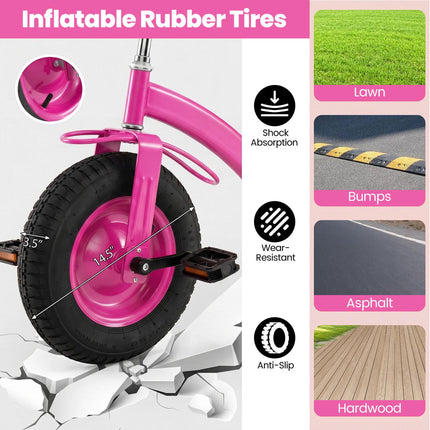 Kids Tricycle with 15" Inflatable Tires – Pink