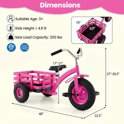 Kids Tricycle with 15" Inflatable Tires – Pink