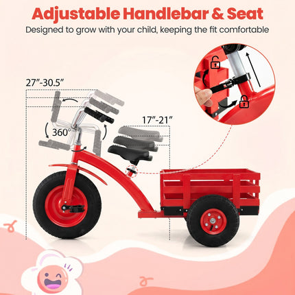 Kids Tricycle with 15" Rubber Tires, Adjustable Seat