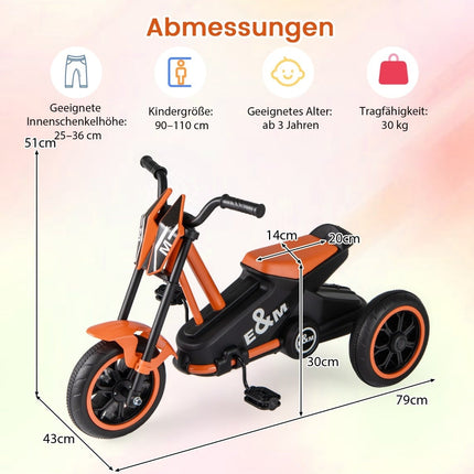 Kids' Tricycle with Non-Slip Pedals, Orange, Age 3+