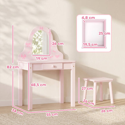 Kids Vanity & Desk Set with Stool, Pink & White, Ages 3-6