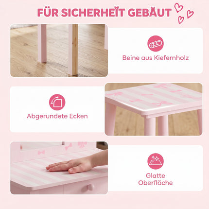 Kids Vanity & Desk Set with Stool, Pink & White, Ages 3-6