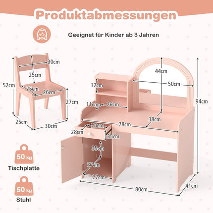 Kids Vanity Set with LED Mirror, Stool, and Storage