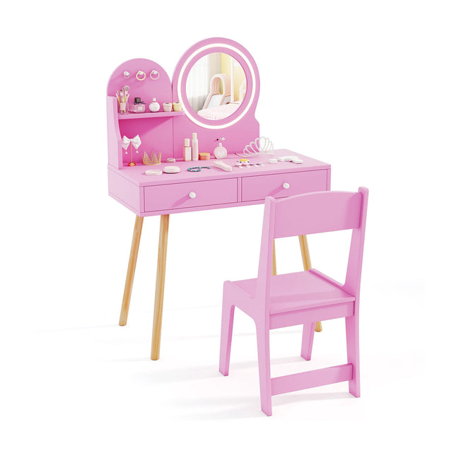 Kids Vanity Set with Lighted Mirror, Pink Princess Theme