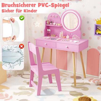 Kids Vanity Set with Lighted Mirror, Pink Princess Theme
