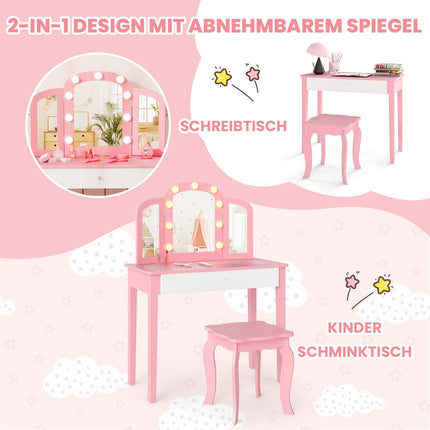 Kids Vanity Table Set with Detachable Mirror & Lights