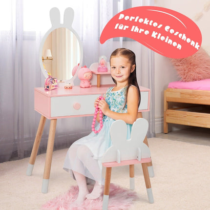 Kids Vanity Table Set with Rabbit Design, Acrylic Mirror