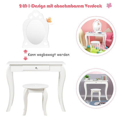 Kids Vanity Table Set with Stool and Mirror, White