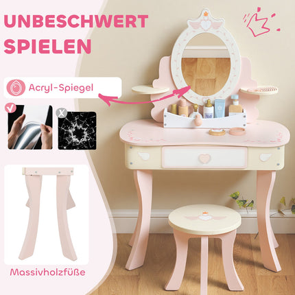 Kids Vanity Table with Chair, Drawer, Detachable Mirror