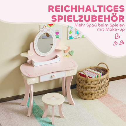 Kids Vanity Table with Chair, Drawer, Detachable Mirror