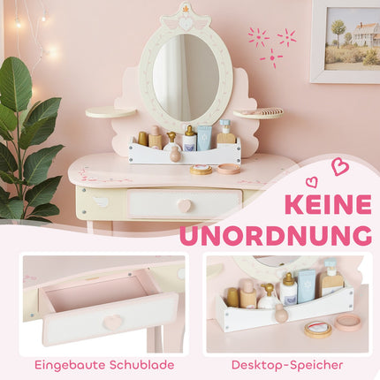 Kids Vanity Table with Chair, Drawer, Detachable Mirror