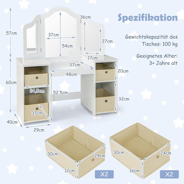 Kids Vanity Table with Detachable Mirror & Storage