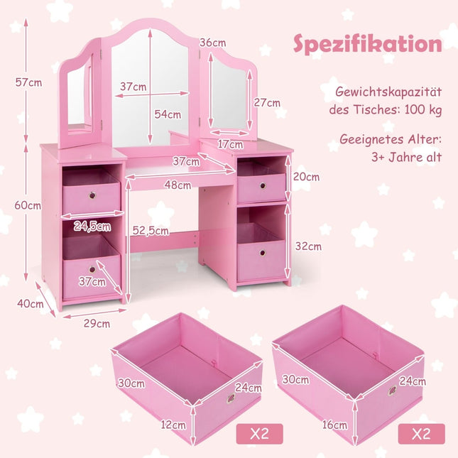 Kids Vanity Table with Removable Mirror & Storage – Pink