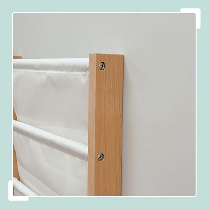 Kids' Wall Bookshelf with Fabric Pockets, MDF & Polyester