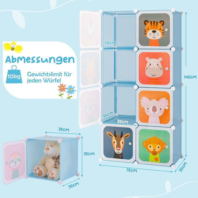 Kids Wardrobe with 8 Cubes & Hanging Area, Blue