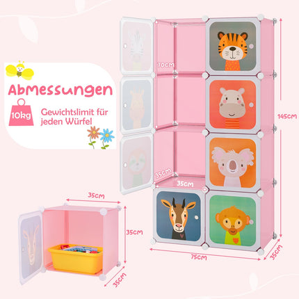 Kids Wardrobe with 8 Cubes & Hanging Space, Pink