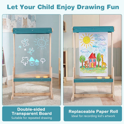 Kids Wooden Art Easel with Paper Roll and Paint Cups