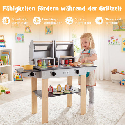 Kids Wooden BBQ Grill Set with Accessories, Ages 3+