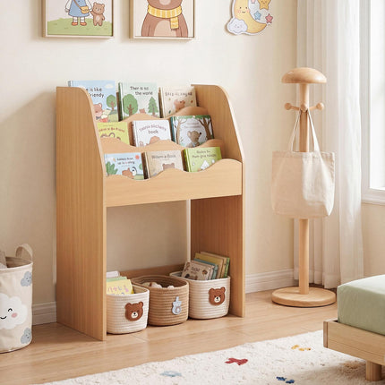 Kids Wooden Bookshelf with Rolling Storage Drawer
