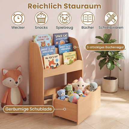 Kids Wooden Bookshelf with Rolling Storage Drawer